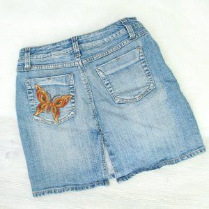 Vintage NOBO Jean Denim Skirt Embroider Butterfly
